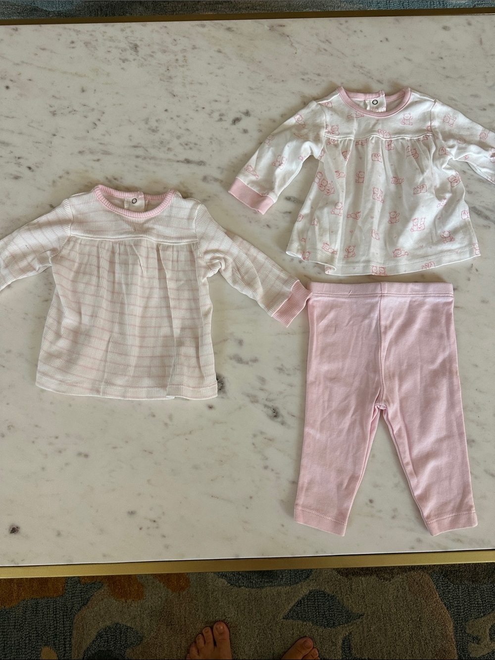 Little Me Baby Pink & White 3-Piece Top and Legging Set